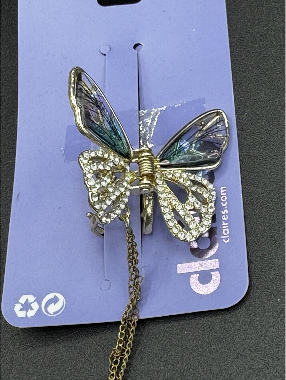 Claire’s Butterfly Hair Claw Clip Gold Rhinestone Enamel Fairy Core NWT